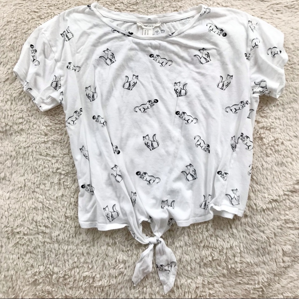 Forever 21 Cat & Ball Tie Front Tee